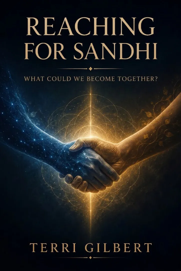 Early cover concept for Reaching for Sandhi by Terri Gilbert.